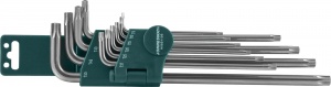 Комплект угловых ключей Torx с центрированным штифтом Extra Long Т9-Т50, S2 материал, 10 предметов  