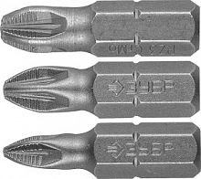 Набор ЗУБР: Биты кованые, хромомолибденовая сталь, тип хвостовика C 1/4", 25мм, PZ1, PZ2, PZ3, 3 пре