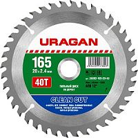 URAGAN Clean cut 165х20мм 40Т, диск пильный по дереву