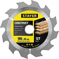 STAYER Construct 190 x 30мм 12Т, диск пильный по дереву, технический рез с гвоздями