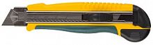 Нож с сегментирован лезвием, KRAFTOOL 09197, двухкомпонент корпус, автостоп, допфиксатор, кассета на