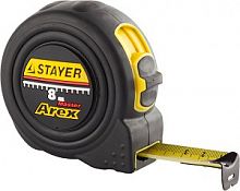 STAYER AREX 8м / 25мм рулетка в ударостойком полностью обрезиненном корпусе  и двумя фиксаторами