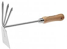 Мотыжка ЗУБР "ЭКСПЕРТ" комбинированная из нерж. стали, деревянная ручка из ясеня, прямое лезвие + 3 