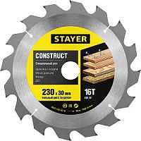 STAYER Construct 230 x 30мм 16Т, диск пильный по дереву, технический рез с гвоздями