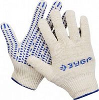 ЗУБР ТОЧКА+, размер S-M, перчатки с точками увеличенного размера, х/б 13 класс, с ПВХ-гель покрытием