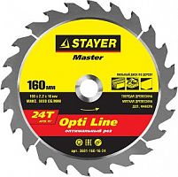 STAYER Opti Line 160 x 16мм 24T, диск пильный по дереву, оптимальный рез