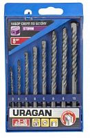 URAGAN STORM 8 шт: d  3-4-5-6-6-8-8-10 мм набор сверл по бетону с шестигранным хвостовиком