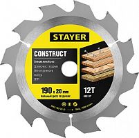 STAYER Construct 190 x 20мм 12Т, диск пильный по дереву, технический рез с гвоздями